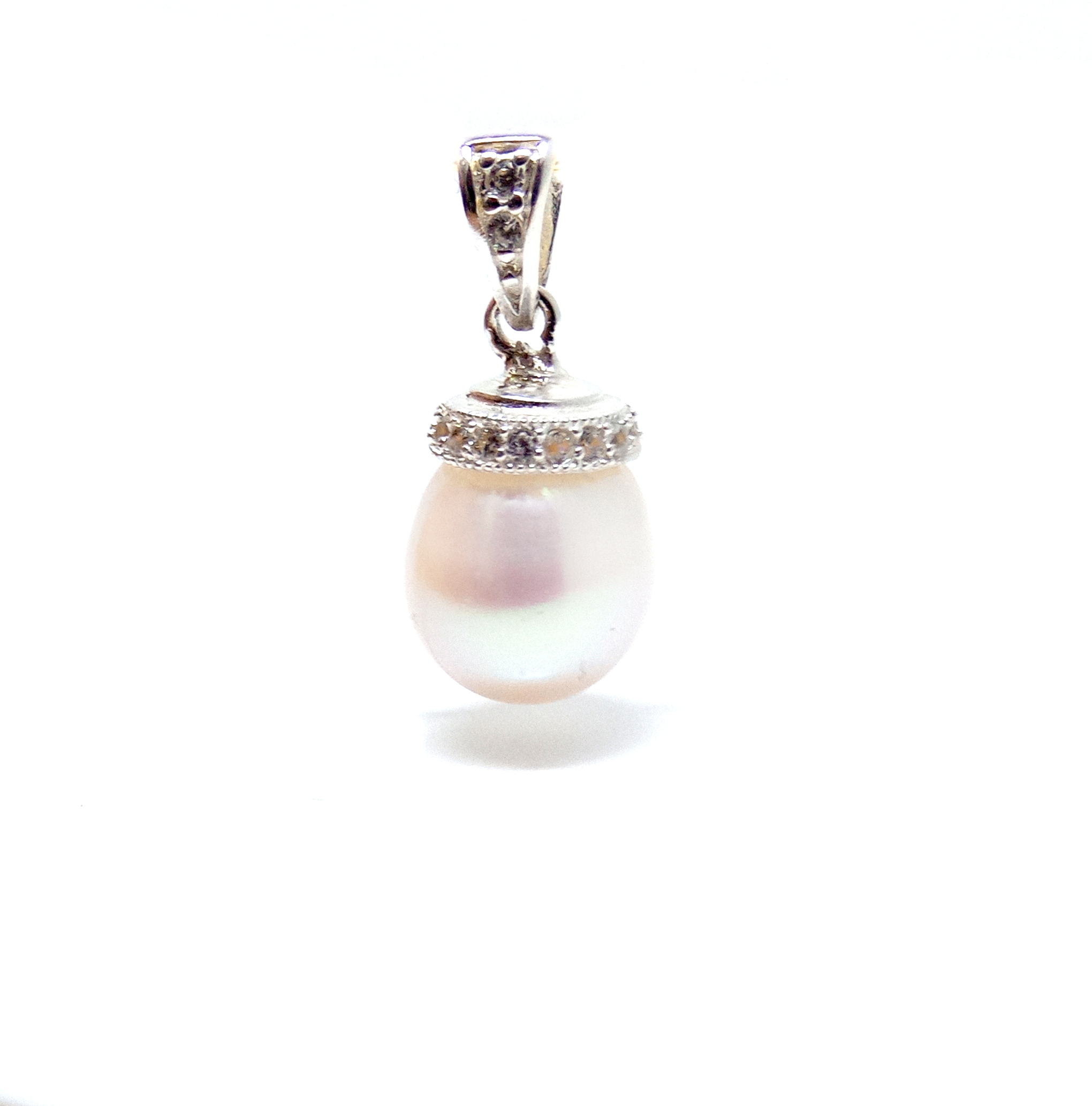 White 10mm Drop Pearl Pendant with CZ Cap